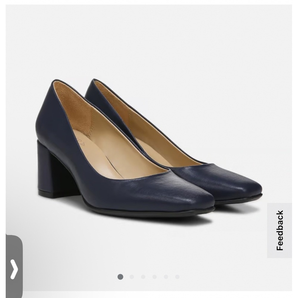 Naturalizer Warner Pump Navy Blue Leather Square Toe Block Heel Shoes Womens 9M